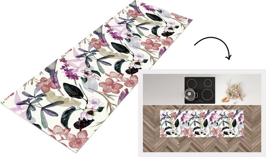 KitchenYeah Keukenloper Loper keuken Jungle Bloemen Vintage Patronen 180x60 cm Keukenloper vinyl