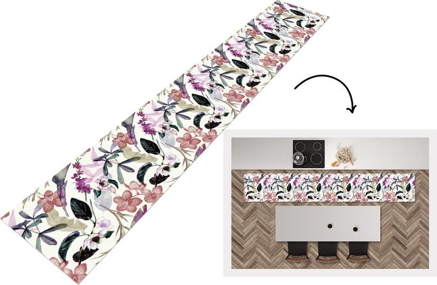 KitchenYeah Keukenloper Keukenmat Jungle Bloemen Vintage Patronen 360x60 cm Keuken vloerkleed