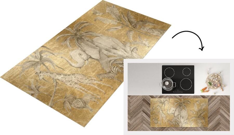 KitchenYeah Keukenloper Loper keuken Jungle Decoratie Kinderen Olifanten Goud 120x60 cm Keukenloper vinyl