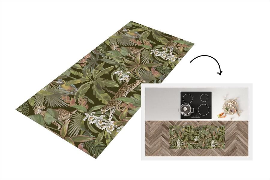 KitchenYeah Keukenloper Loper keuken Jungle Dieren Vintage Patroon 120x50 cm Keukenloper vinyl
