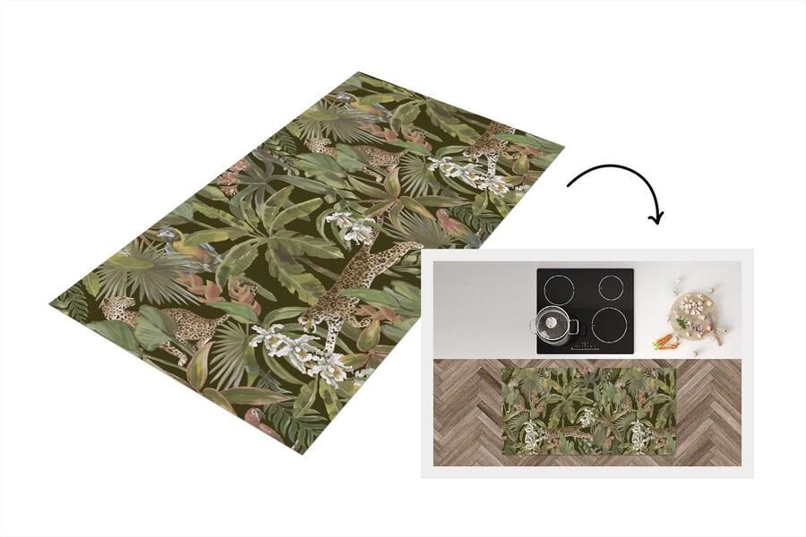 KitchenYeah Keukenloper Loper keuken Jungle Dieren Vintage Patroon 120x60 cm Keukenloper vinyl
