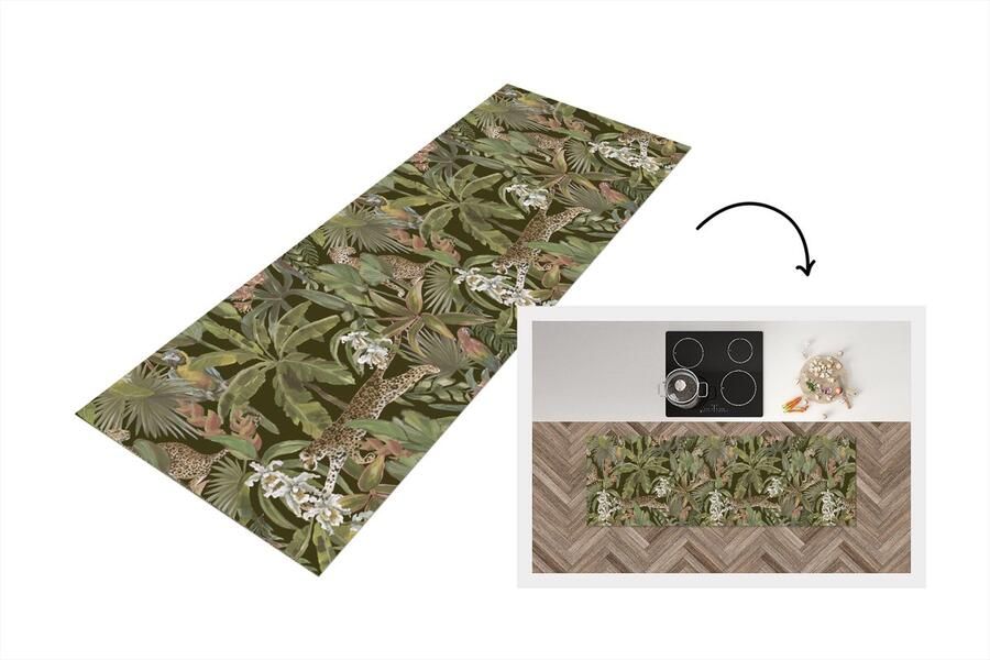 KitchenYeah Keukenloper Loper keuken Jungle Dieren Vintage Patroon 150x50 cm Keukenloper vinyl