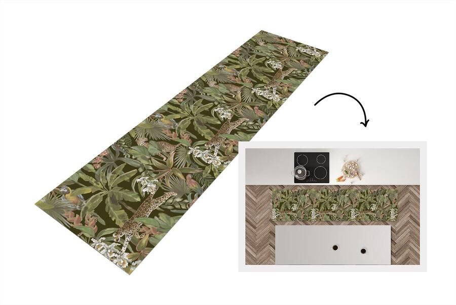 KitchenYeah Keukenloper Loper keuken Jungle Dieren Vintage Patroon 240x60 cm Keukenloper vinyl