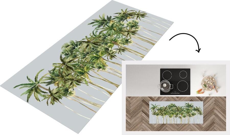 KitchenYeah Keukenloper Loper keuken Jungle Groen Palmboom 120x50 cm Keukenloper vinyl