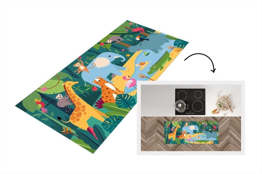 KitchenYeah Keukenloper Loper keuken Jungle Kinderen Dieren 120x50 cm Keukenloper vinyl