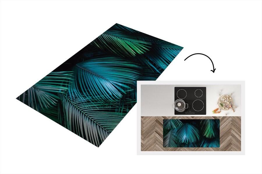 KitchenYeah Keukenloper Loper keuken Jungle Palmboom Groen Blauw 120x60 cm Keukenloper vinyl