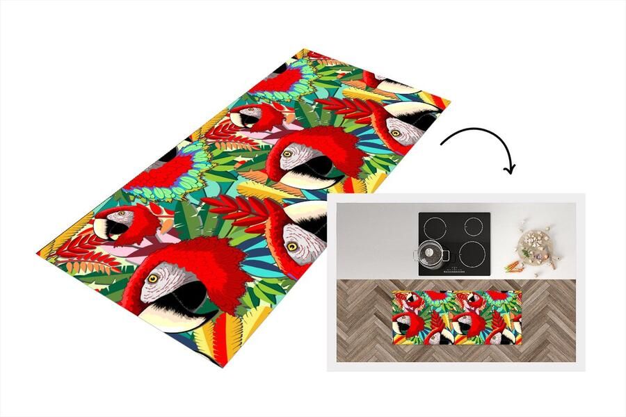 KitchenYeah Keukenloper Loper keuken Jungle Papegaai Vogels Design 120x50 cm Keukenloper vinyl