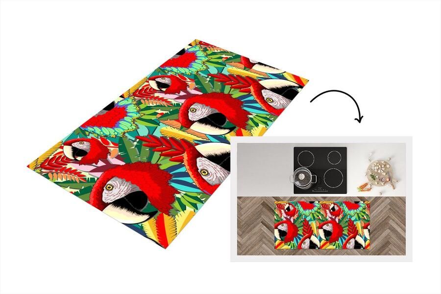 KitchenYeah Keukenloper Loper keuken Jungle Papegaai Vogels Design 120x60 cm Keukenloper vinyl