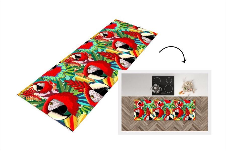 KitchenYeah Keukenloper Loper keuken Jungle Papegaai Vogels Design 180x60 cm Keukenloper vinyl
