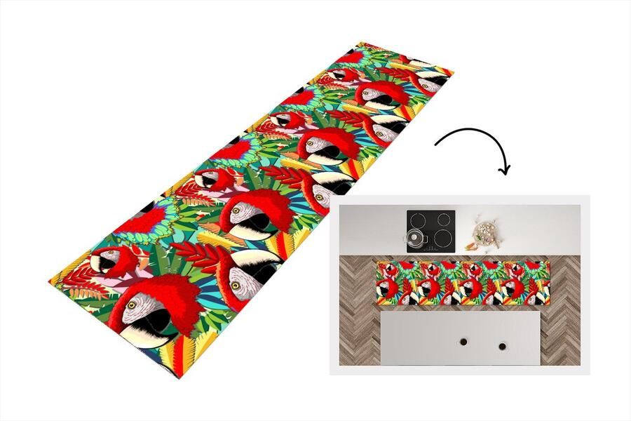 KitchenYeah Keukenloper Loper keuken Jungle Papegaai Vogels Design 240x60 cm Keukenloper vinyl
