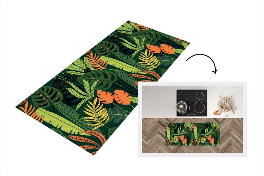 KitchenYeah Keukenloper Loper keuken Jungle Patronen Bladeren 120x50 cm Keukenloper vinyl