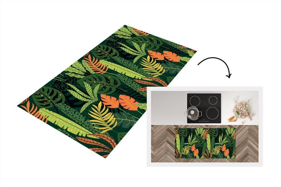 KitchenYeah Keukenloper Loper keuken Jungle Patronen Bladeren 120x60 cm Keukenloper vinyl
