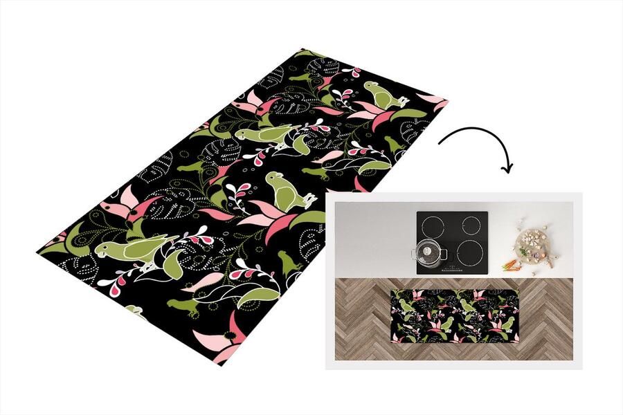 KitchenYeah Keukenloper Loper keuken Jungle Vogel Patronen 120x50 cm Keukenloper vinyl