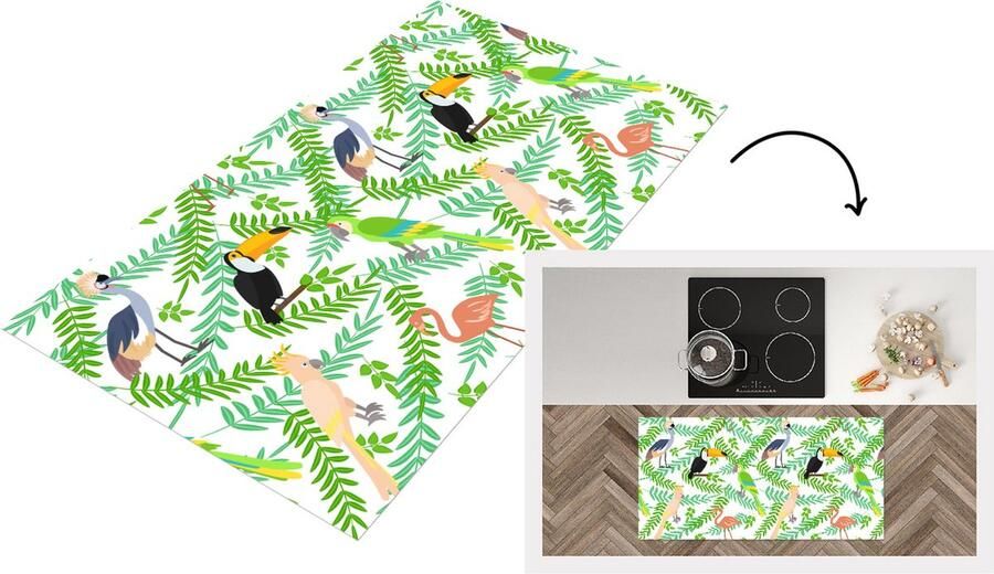 KitchenYeah Keukenloper Loper keuken Jungle Vogel Patronen 120x60 cm Keukenloper vinyl