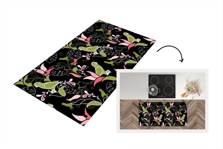 KitchenYeah Keukenloper Loper keuken Jungle Vogel Patronen 120x60 cm Keukenloper vinyl