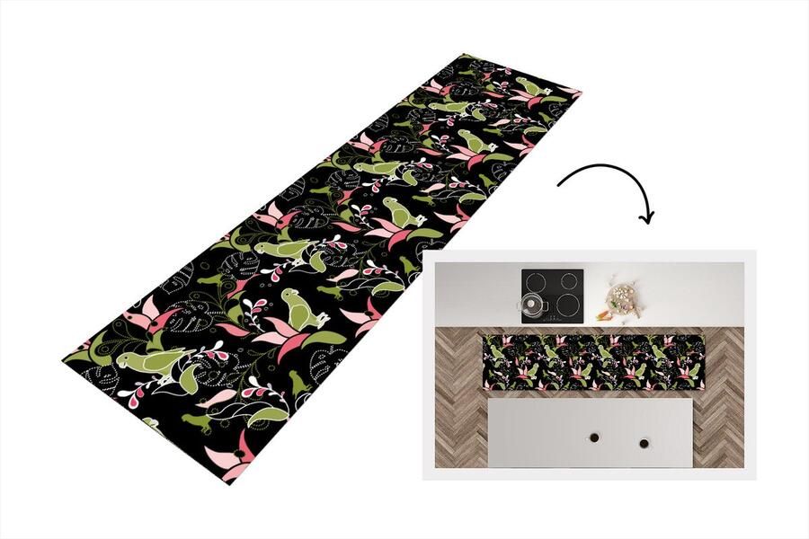KitchenYeah Keukenloper Loper keuken Jungle Vogel Patronen 200x50 cm Keukenloper vinyl