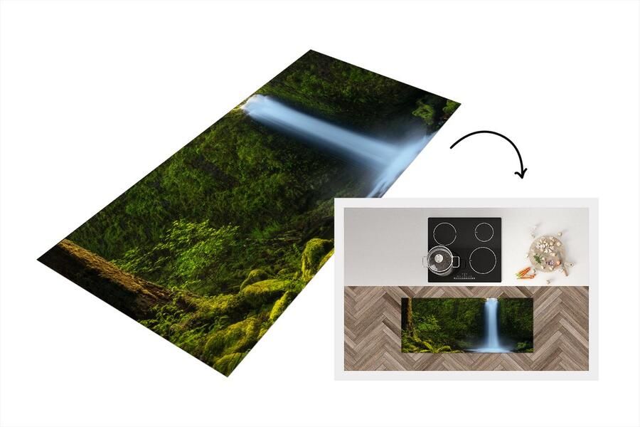 KitchenYeah Keukenloper Loper keuken Jungle Waterval Natuur 120x50 cm Keukenloper vinyl