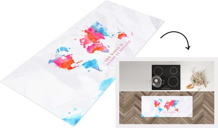 KitchenYeah Keukenloper Loper keuken Kaart Aquarelverf Tekst Wit 120x50 cm Keukenloper vinyl