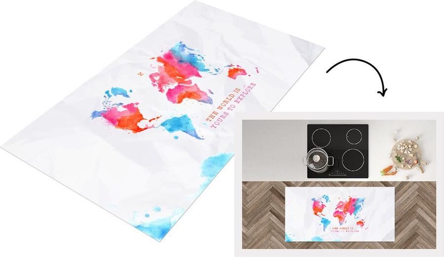 KitchenYeah Keukenloper Loper keuken Kaart Aquarelverf Tekst Wit 120x60 cm Keukenloper vinyl