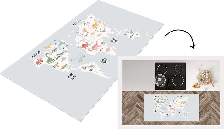 KitchenYeah Keukenloper Loper keuken Kaart Dino Grijs 120x60 cm Keukenloper vinyl