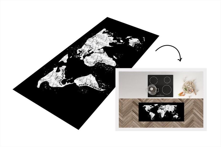 KitchenYeah Keukenloper Loper keuken Kaart Marmer Zwart Wit 120x50 cm Keukenloper vinyl