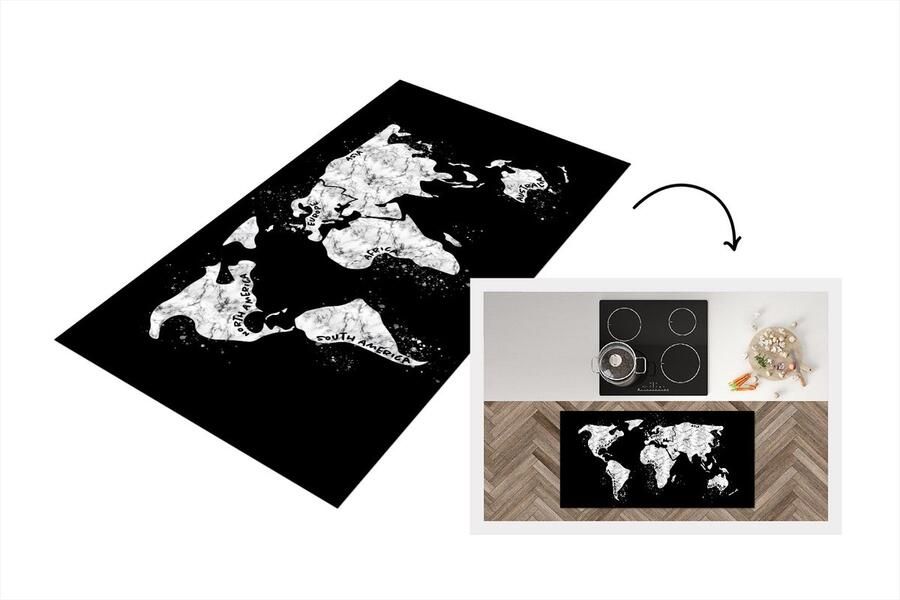 KitchenYeah Keukenloper Loper keuken Kaart Marmer Zwart Wit 120x60 cm Keukenloper vinyl