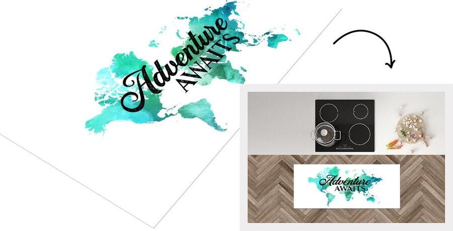 KitchenYeah Keukenloper Loper keuken Kaart Wereld Quote Groen 120x50 cm Keukenloper vinyl