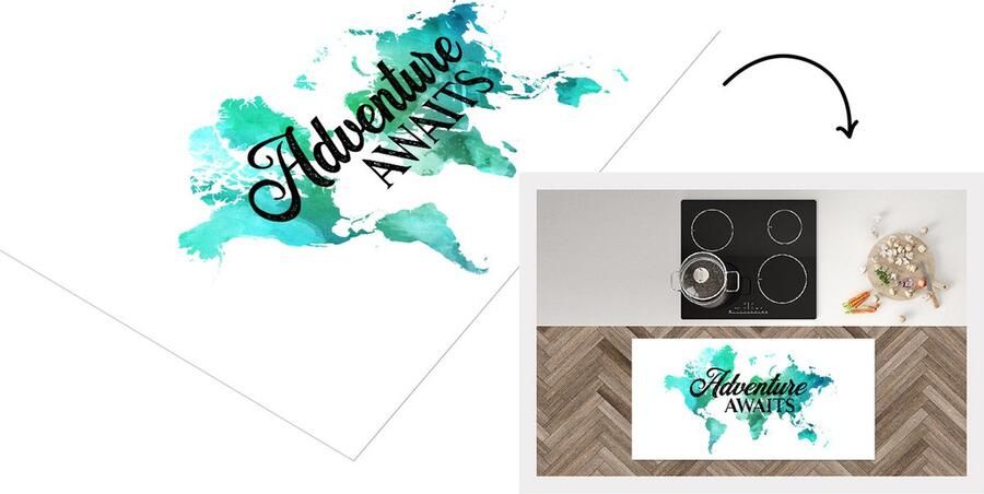 KitchenYeah Keukenloper Loper keuken Kaart Wereld Quote Groen 120x60 cm Keukenloper vinyl