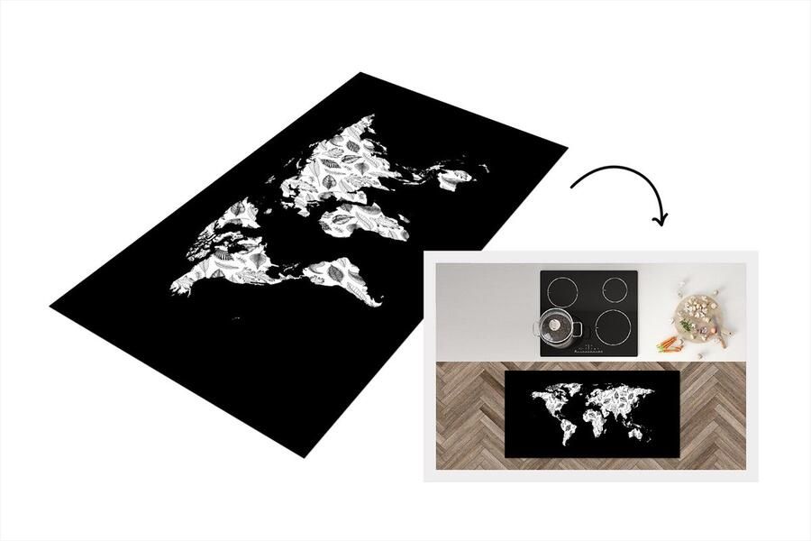KitchenYeah Keukenloper Loper keuken Kaart Wit Bladeren 120x60 cm Keukenloper vinyl