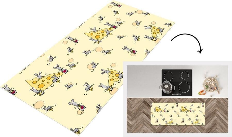 KitchenYeah Keukenloper Loper keuken Kaas Dieren Patronen Muizen 120x50 cm Keukenloper vinyl