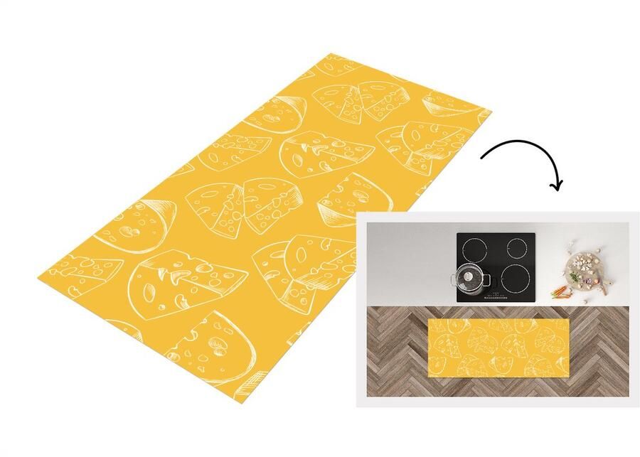 KitchenYeah Keukenloper Loper keuken Kaas Geel Design 120x50 cm Keukenloper vinyl