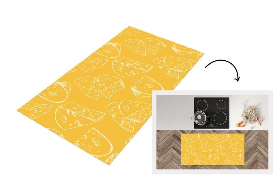 KitchenYeah Keukenloper Loper keuken Kaas Geel Design 120x60 cm Keukenloper vinyl