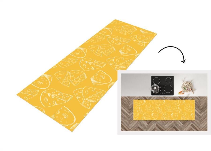 KitchenYeah Keukenloper Loper keuken Kaas Geel Design 150x50 cm Keukenloper vinyl