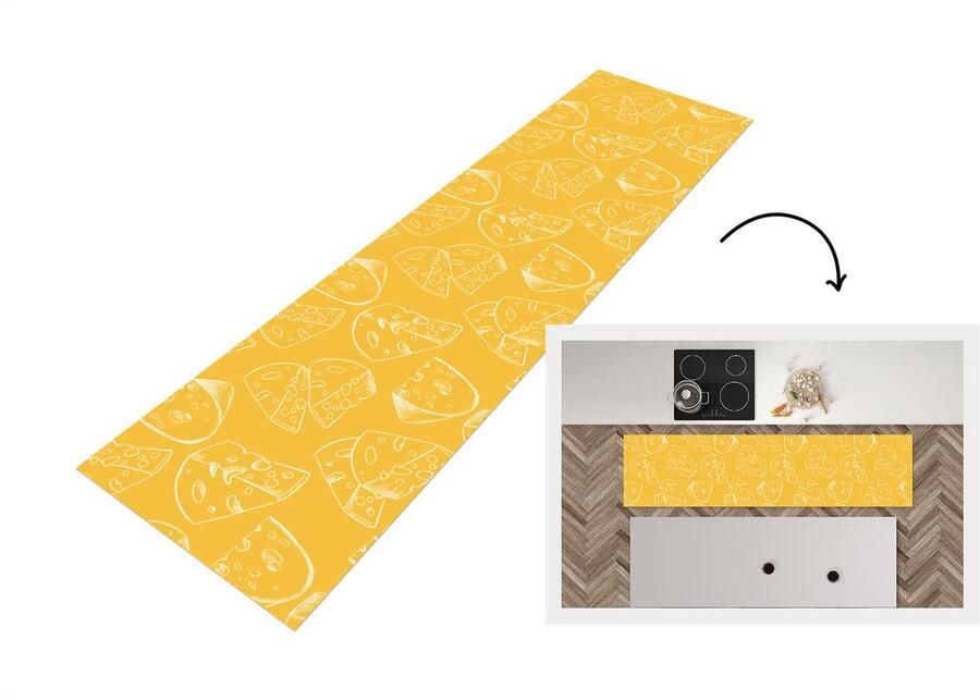 KitchenYeah Keukenloper Loper keuken Kaas Geel Design 240x60 cm Keukenloper vinyl