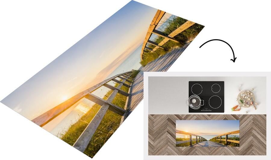 KitchenYeah Keukenloper Loper keuken Kalm strand in Duitsland bij zonsondergang 120x50 cm Keukenloper vinyl