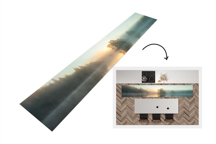 KitchenYeah Keukenloper Loper keuken Kalme morgen in het bos van Noorwegen 300x50 cm Keukenloper vinyl