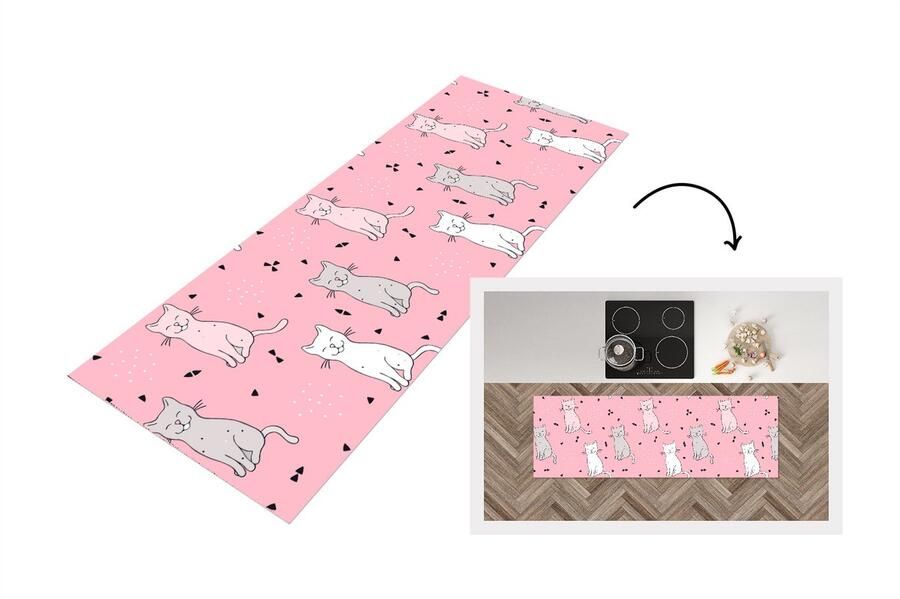 KitchenYeah Keukenloper Loper keuken Kat Huisdieren Meisje Design 180x60 cm Keukenloper vinyl