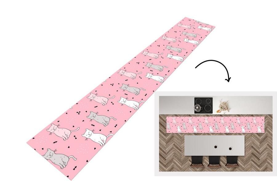 KitchenYeah Keukenloper Loper keuken Kat Huisdieren Meisje Design 300x50 cm Keukenloper vinyl