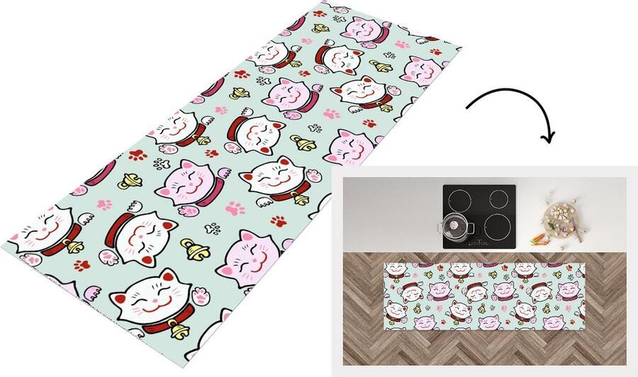 KitchenYeah Keukenloper Loper keuken Kat Huisdieren Patroon 150x50 cm Keukenloper vinyl