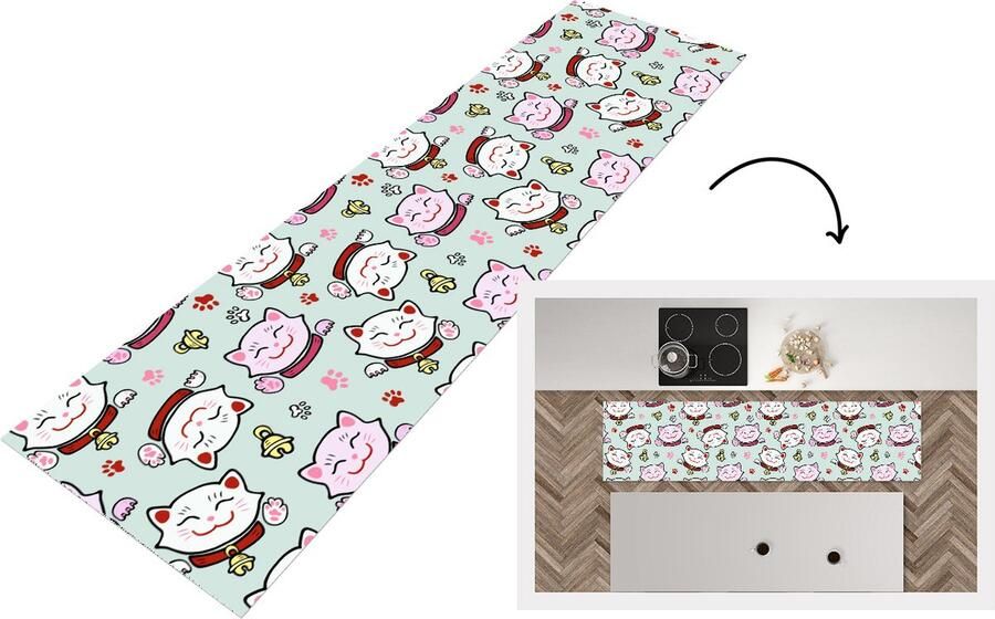 KitchenYeah Keukenloper Loper keuken Kat Huisdieren Patroon 240x60 cm Keukenloper vinyl