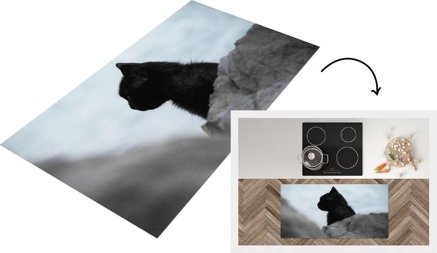 KitchenYeah Keukenloper Loper keuken Kat Steen Zwart 120x60 cm Keukenloper vinyl