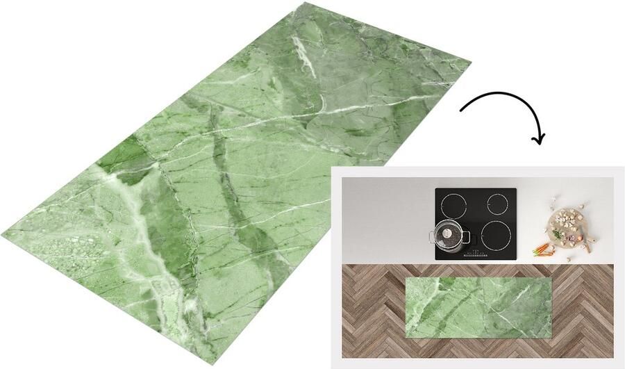 KitchenYeah Keukenloper Loper keuken Keien Groen Wit Graniet 120x50 cm Keukenloper vinyl