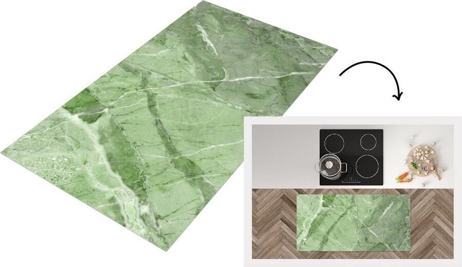 KitchenYeah Keukenloper Loper keuken Keien Groen Wit Graniet 120x60 cm Keukenloper vinyl