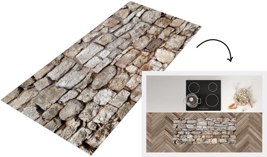 KitchenYeah Keukenloper Loper keuken Keien Middeleeuwen Oud 120x50 cm Keukenloper vinyl