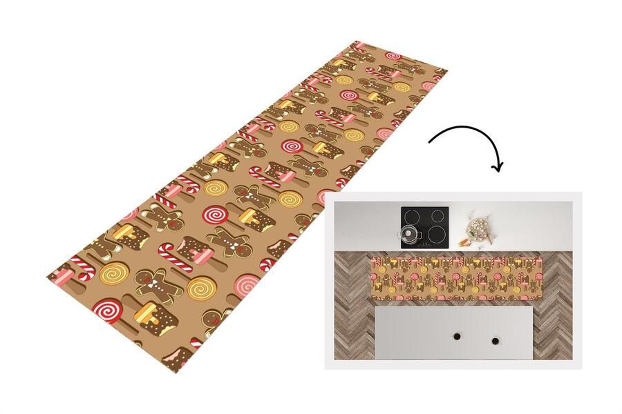 KitchenYeah Keukenloper Loper keuken Kerst Koekjes Snoep Patronen 200x50 cm Keukenloper vinyl