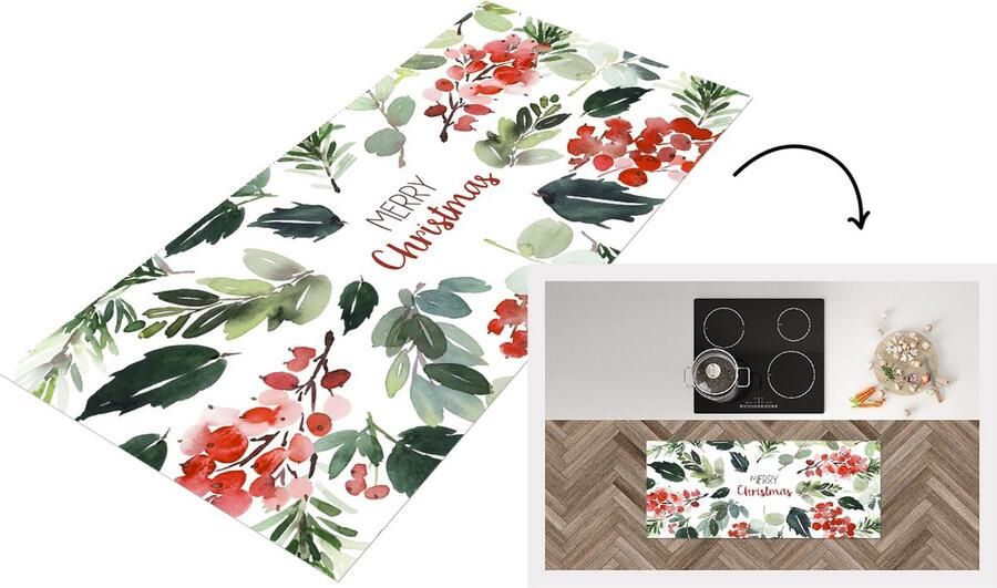 KitchenYeah Keukenloper Loper keuken Kerst Quote Waterverf 120x50 cm Keukenloper vinyl