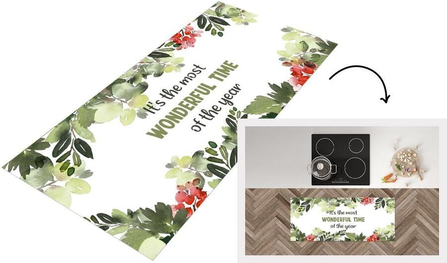 KitchenYeah Keukenloper Loper keuken Kerst Quote Waterverf 120x50 cm Keukenloper vinyl