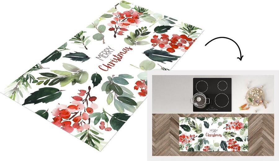KitchenYeah Keukenloper Loper keuken Kerst Quote Waterverf 120x60 cm Keukenloper vinyl