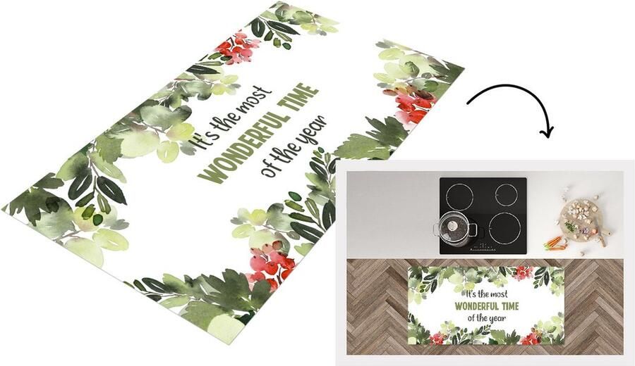 KitchenYeah Keukenloper Loper keuken Kerst Quote Waterverf 120x60 cm Keukenloper vinyl
