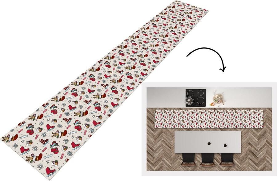 KitchenYeah Keukenloper Keukenmat Kerst Schaats Kerstcadeau Patroon 360x60 cm Keuken vloerkleed